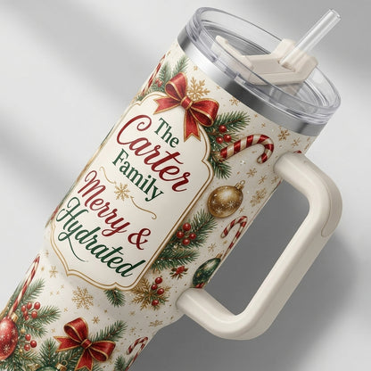 Personalized Christmas Family Name 40oz Tumbler with Handle - Custom Holiday Sips 2026 Insulated Travel Mug