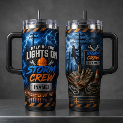 Personalized Storm Crew Lineman 40oz Tumbler with Handle - Custom Name Utility Worker Gift product view 2