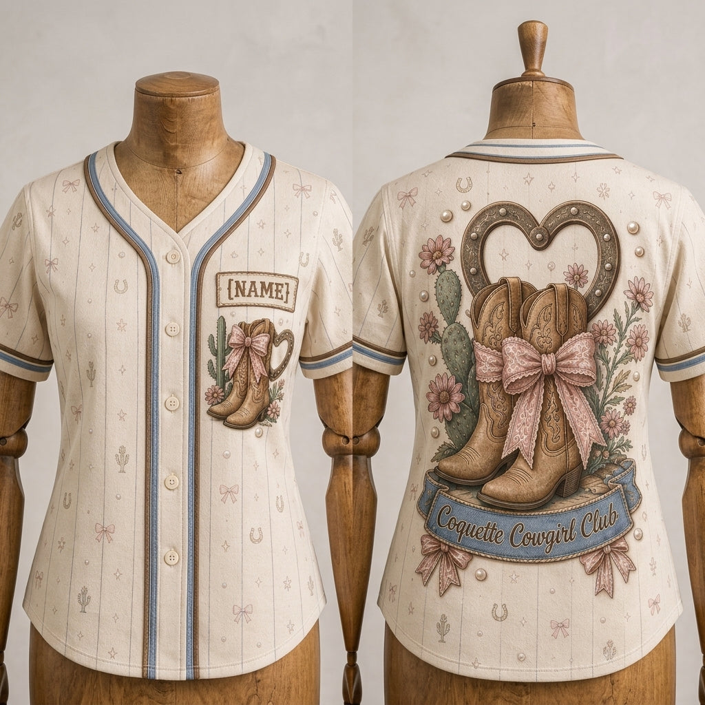 Personalized Coquette Cowgirl Club Baseball Jersey - Custom Name Western Aesthetic Cowgirl Boots & Bows