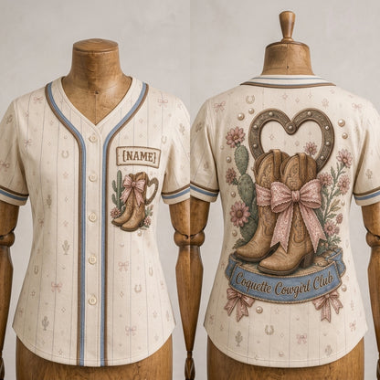 Personalized Coquette Cowgirl Club Baseball Jersey - Custom Name Western Aesthetic Cowgirl Boots & Bows