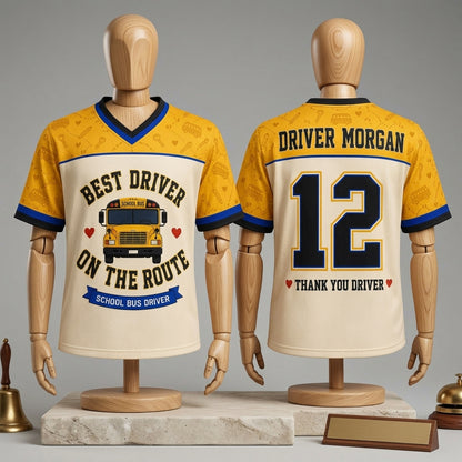 Personalized School Bus Driver Football Jersey - Custom Name and Number Gift for Best Driver On The Route