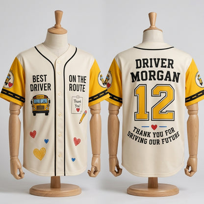 Personalized School Bus Driver Baseball Jersey - Custom Name & Number Appreciation Gift - Breathable Athletic Shirt