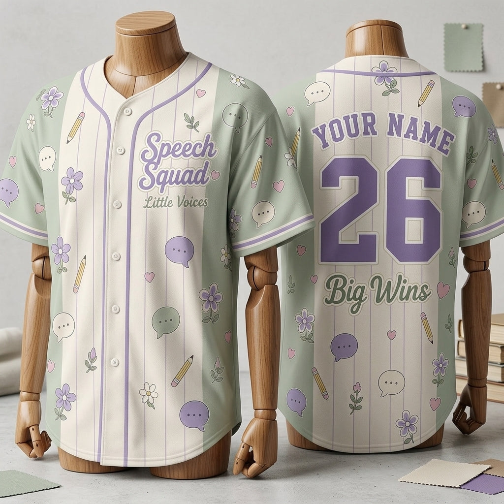 Personalized Speech Squad Baseball Jersey - Custom Name & Number SLP Gift - Little Voices Big Wins Apparel