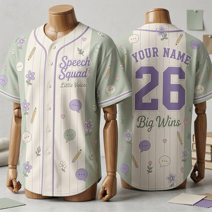 Personalized Speech Squad Baseball Jersey - Custom Name & Number SLP Gift - Little Voices Big Wins Apparel