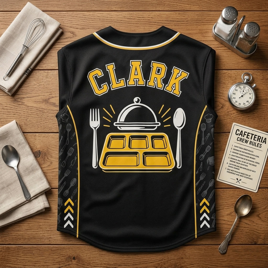 Personalized Cafeteria Crew Baseball Jersey - Custom Name Lunch Line Legend Staff Shirt