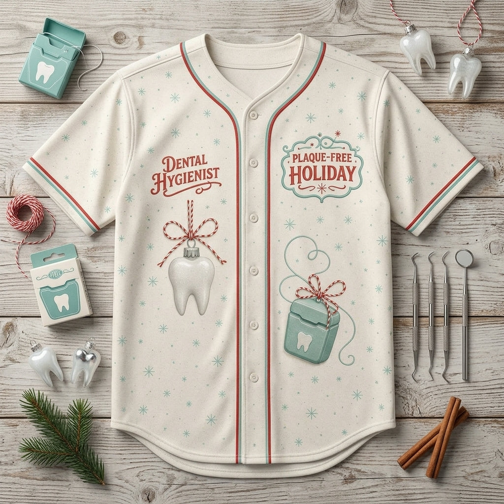 Personalized Dental Hygienist Christmas Baseball Jersey - Custom Name Plaque-Free Holiday Shirt