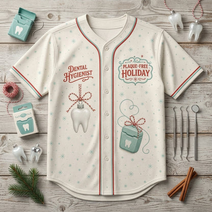 Personalized Dental Hygienist Christmas Baseball Jersey - Custom Name Plaque-Free Holiday Shirt