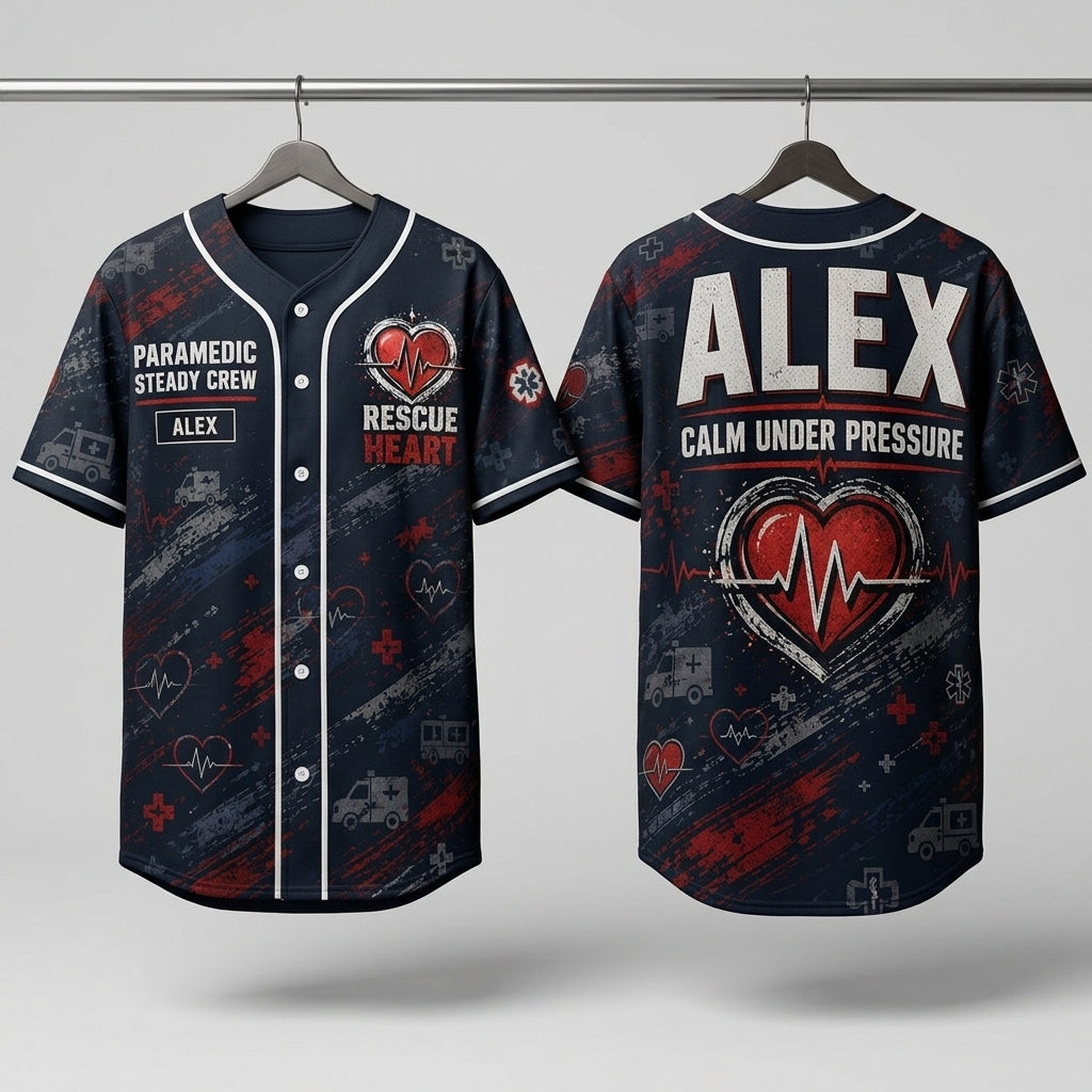 Personalized Paramedic Steady Crew Baseball Jersey - Custom Name First Responder Gift - Rescue Heart Uniform