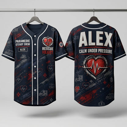 Personalized Paramedic Steady Crew Baseball Jersey - Custom Name First Responder Gift - Rescue Heart Uniform