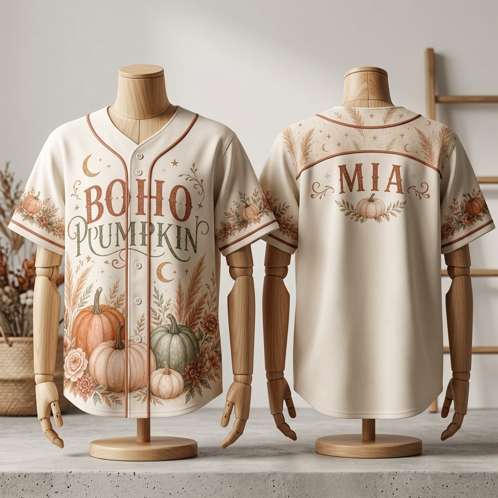 Personalized Boho Pumpkin Baseball Jersey - Custom Name Fall Autumn Aesthetic Shirt for Women