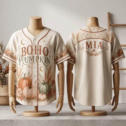 Personalized Boho Pumpkin Baseball Jersey - Custom Name Fall Autumn Aesthetic Shirt for Women