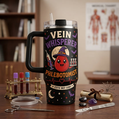 Personalized Vein Whisperer Phlebotomist 40oz Tumbler with Handle - Cute Not Gory Gift for Nurses & Lab Techs