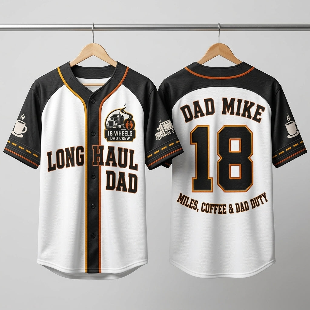 Personalized Trucker Dad Baseball Jersey - Custom Name & Number Long Haul Trucking Gift