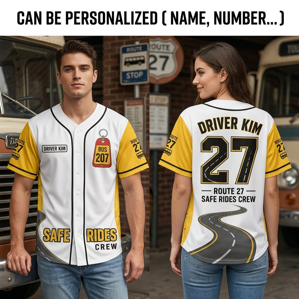 Personalized Bus Driver Baseball Jersey - Custom Name & Number Safe Rides Crew Uniform