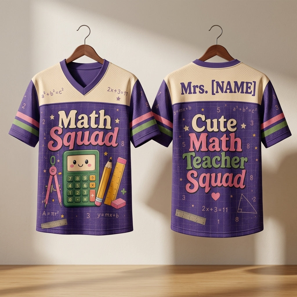 Personalized Math Teacher Football Jersey - Custom Name Cute Math Squad Purple Shirt