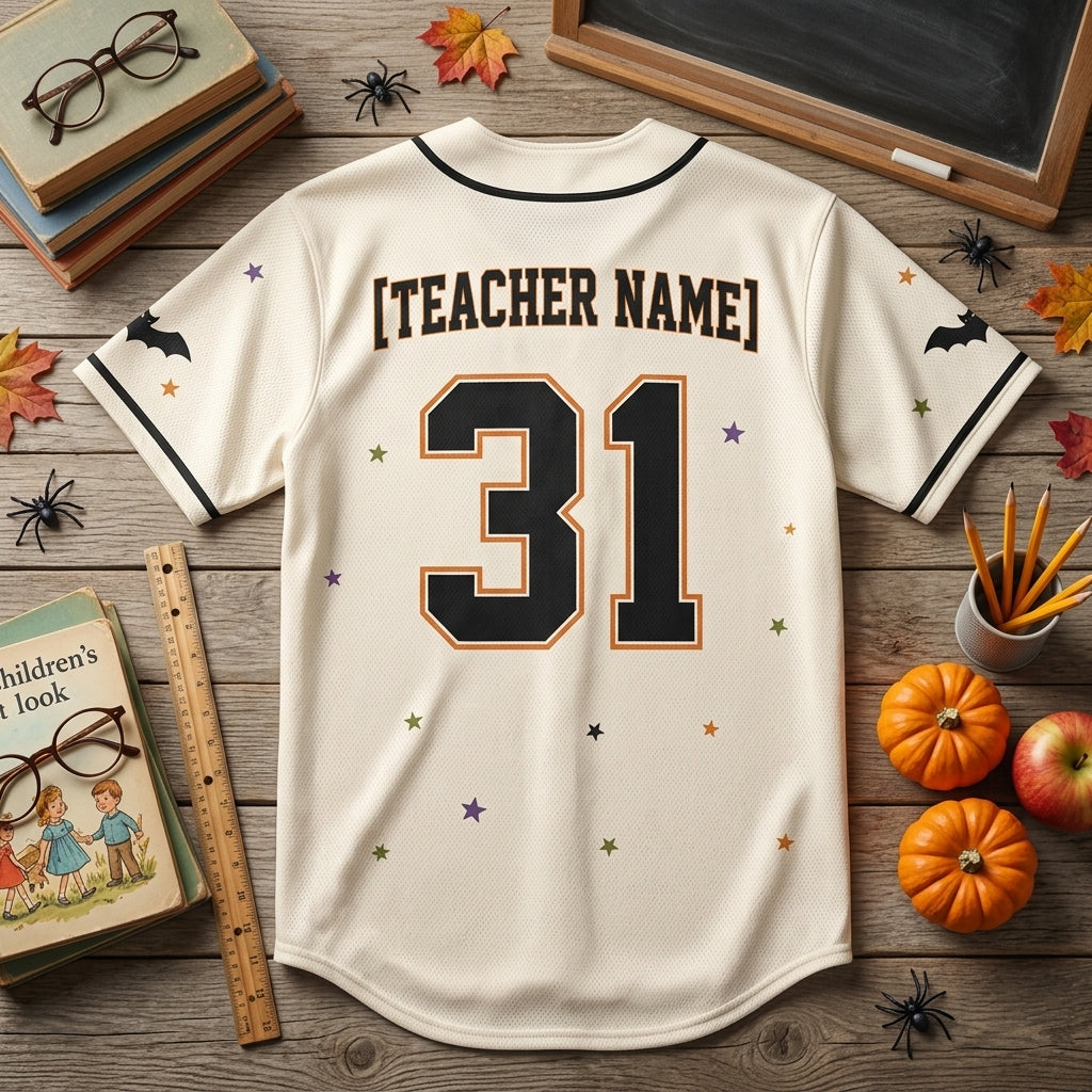 Personalized Spooky Classroom Crew Teacher Halloween Baseball Jersey - Custom Name Ghost Print Shirt