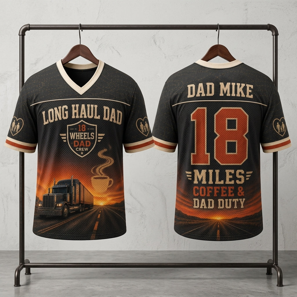 Personalized Long Haul Dad Trucker Football Jersey - Custom Name & Number Mesh Sportswear Gift