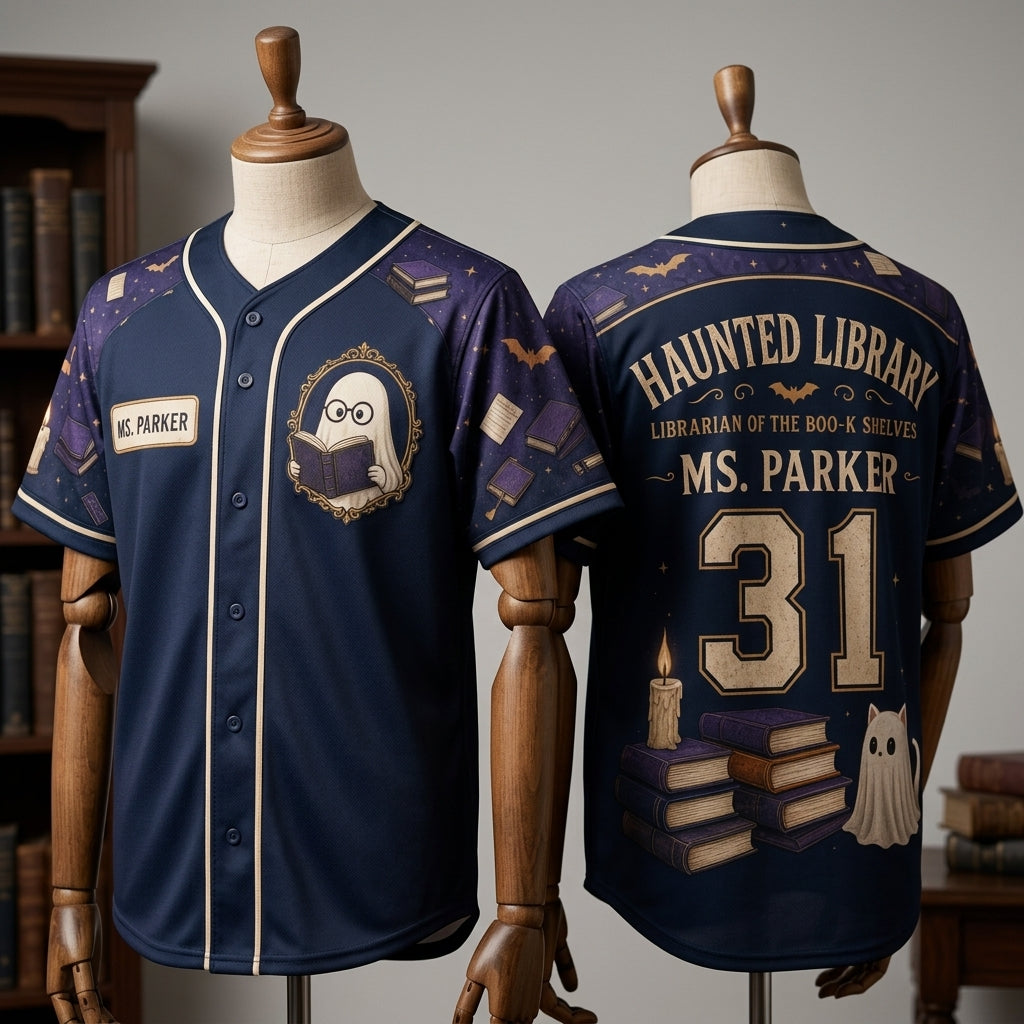 Personalized Haunted Library Baseball Jersey - Custom Ghost Librarian of the Boo-k Shelves Shirt