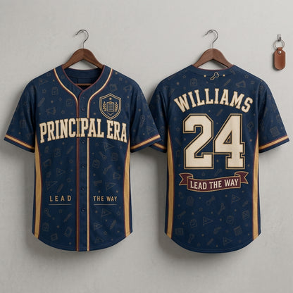 Personalized Principal Era Baseball Jersey - Custom Name & Number School Leadership Navy Athletic Shirt
