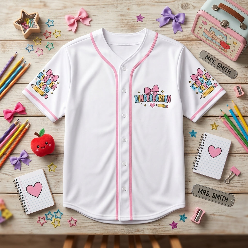 Personalized First Day Vibes Kindergarten Baseball Jersey - Custom Name Kinder Crew Teacher Shirt