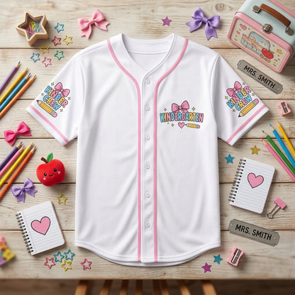 Personalized First Day Vibes Kindergarten Baseball Jersey - Custom Name Kinder Crew Teacher Shirt