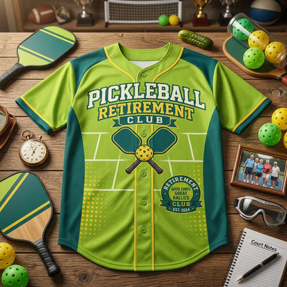 Personalized Pickleball Retirement Club Baseball Jersey - Custom Name and Number Gift for Retirees