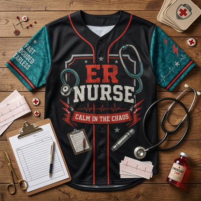 Personalized ER Nurse Emergency Care Crew Baseball Jersey - Custom Name Gift for Nursing Heroes