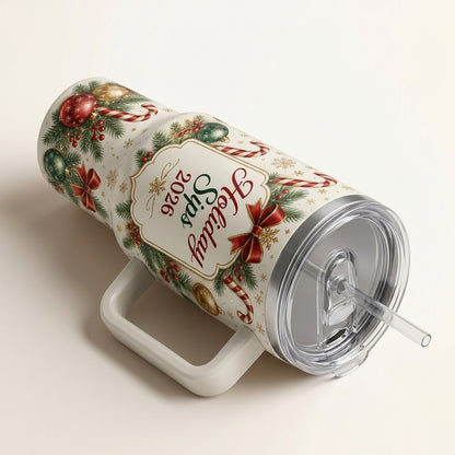 Personalized Christmas Family Name 40oz Tumbler with Handle - Custom Holiday Sips 2026 Insulated Travel Mug