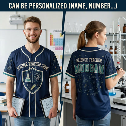 Personalized Science Teacher Crew Baseball Jersey - Custom Name STEM Educator Apparel