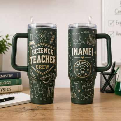 Personalized Science Teacher Crew 40oz Tumbler with Handle - Custom Name Curiosity Club Gift