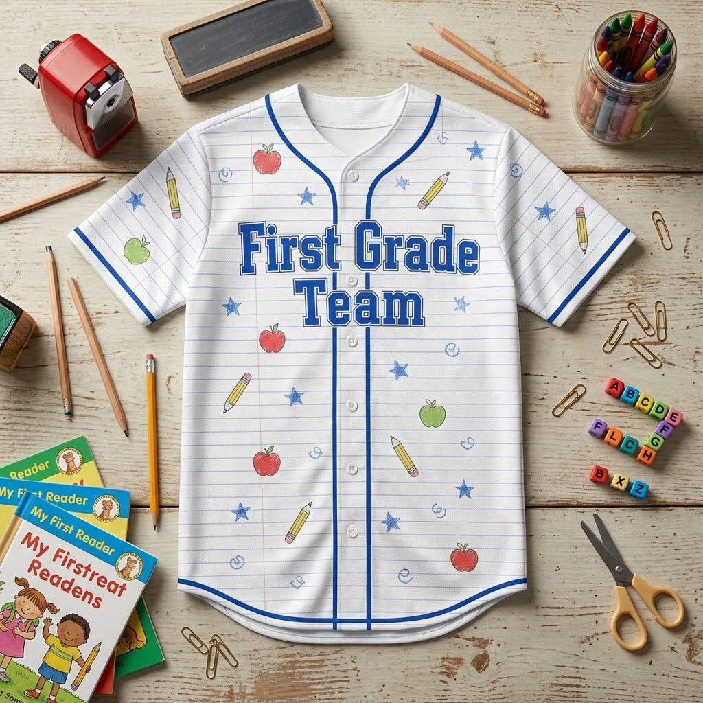 Personalized First Grade Team Baseball Jersey - Custom Teacher School Spirit Uniform for 1st Grade Squad