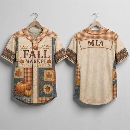 Personalized Fall Market Patchwork Baseball Jersey - Custom Name Autumn Pumpkin Apparel Gift