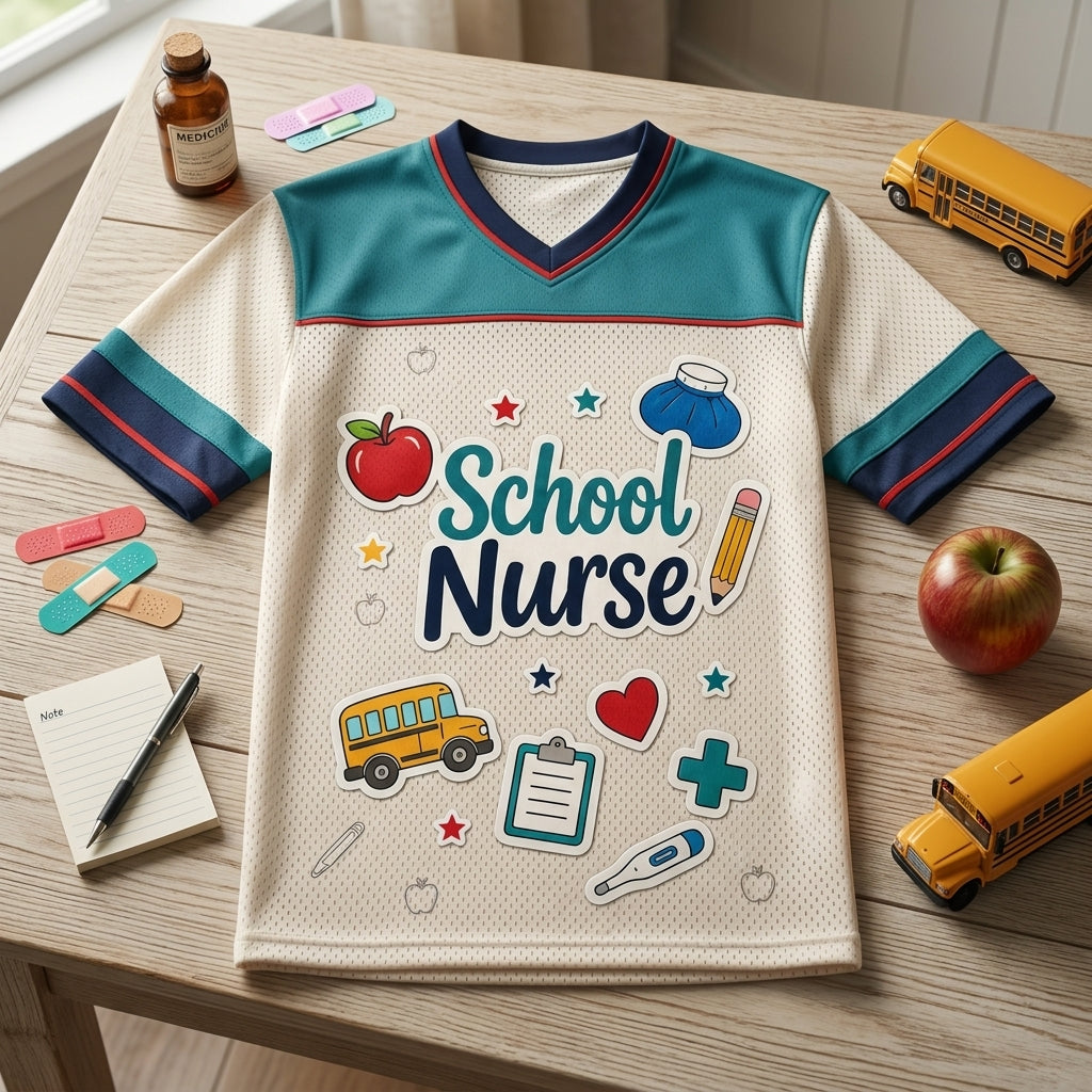 Personalized School Nurse Office Football Jersey - Custom Name Healthcare Professional Mesh Athletic Shirt