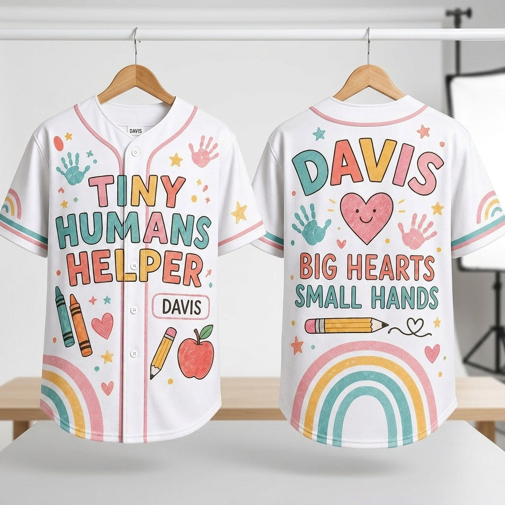 Personalized Teacher Tiny Humans Helper Baseball Jersey - Custom Name Educator Gift