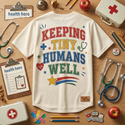 Personalized School Nurse Baseball Jersey - Keeping Tiny Humans Well Athletic Shirt - Health Hero Gift