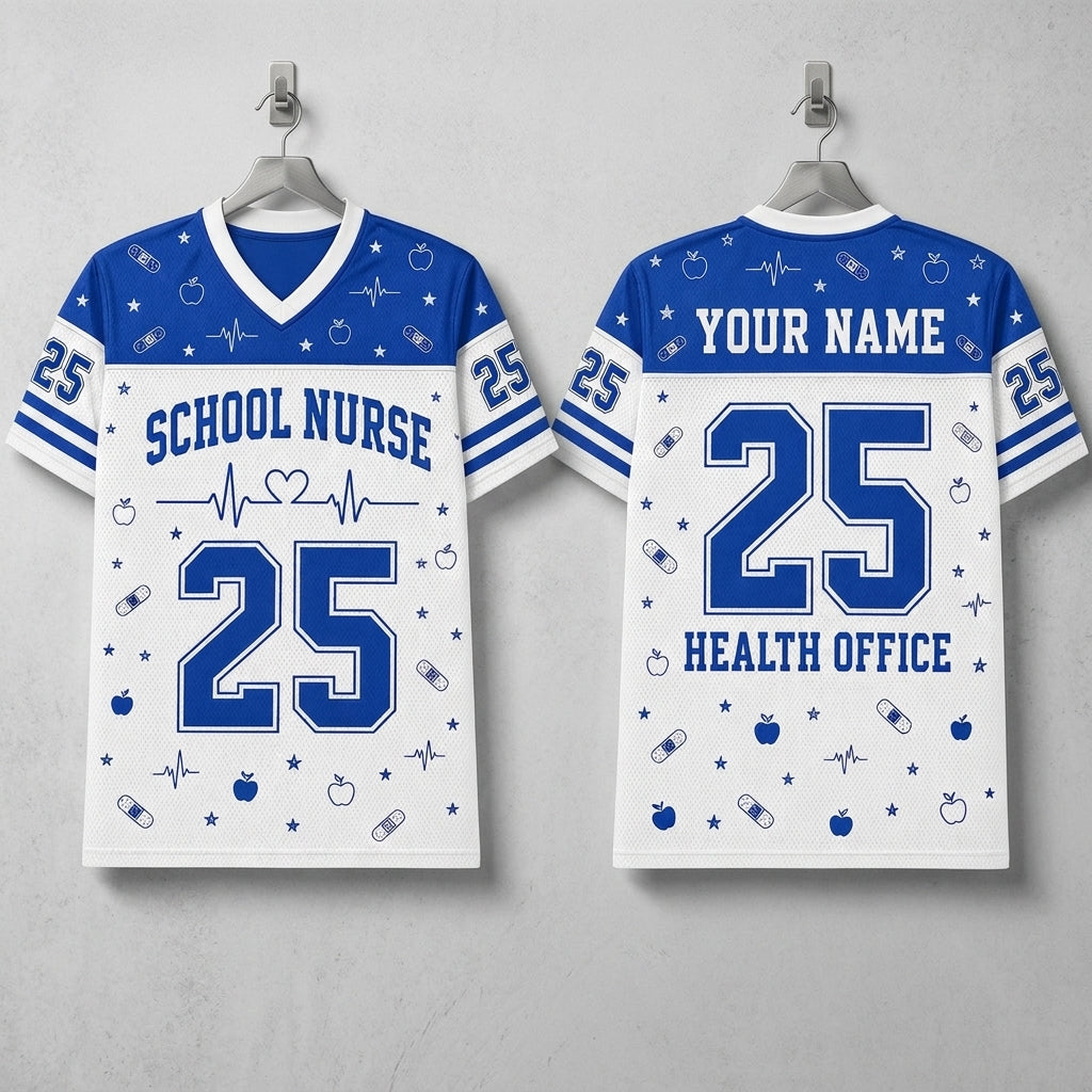 Personalized School Nurse Mesh Football Jersey - Custom Name Health Office Healthcare Hero Gift