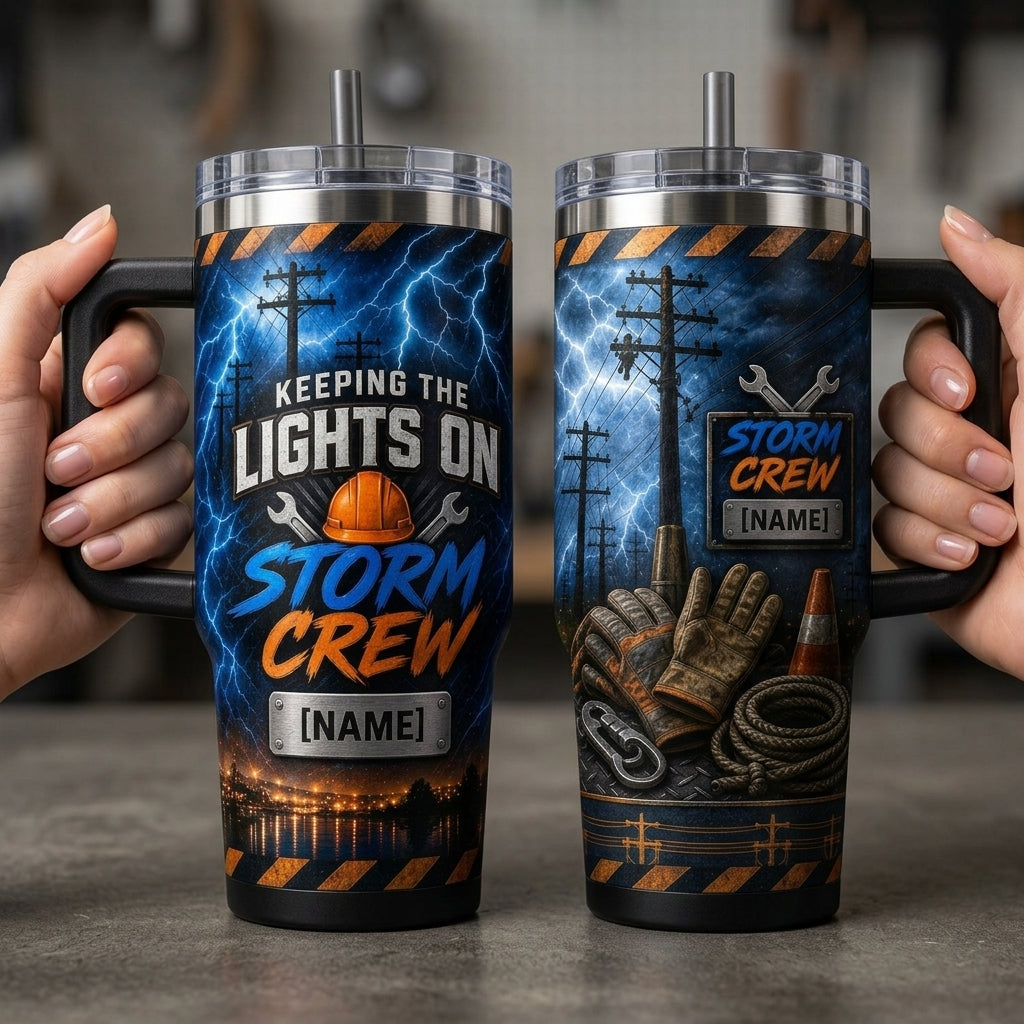 Personalized Storm Crew Lineman 40oz Tumbler with Handle - Custom Name Utility Worker Gift product view 4