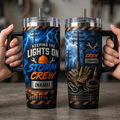 Personalized Storm Crew Lineman 40oz Tumbler with Handle - Custom Name Utility Worker Gift product view 4