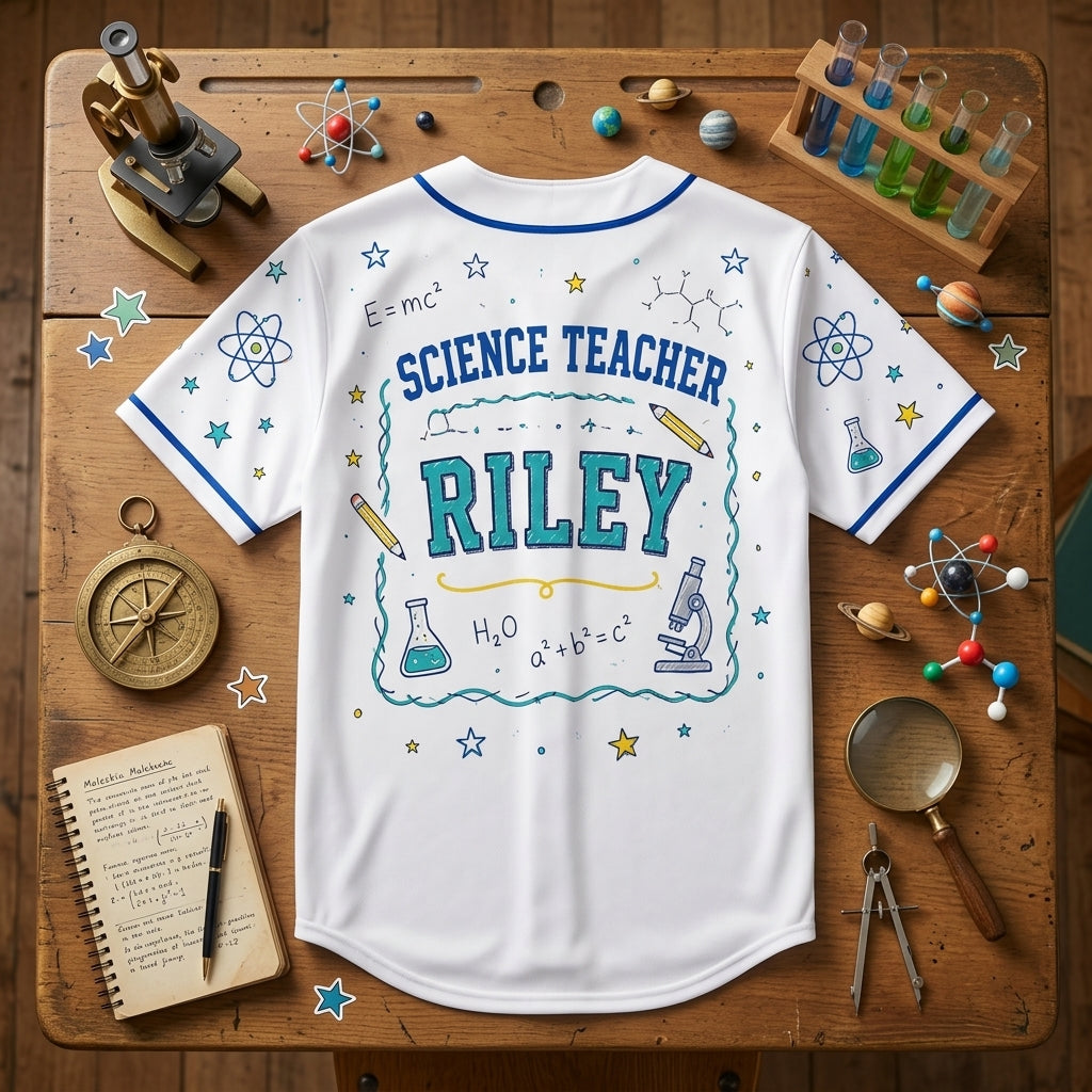 Personalized Science Teacher STEM Squad Baseball Jersey - Custom Name Education Gift for Educators