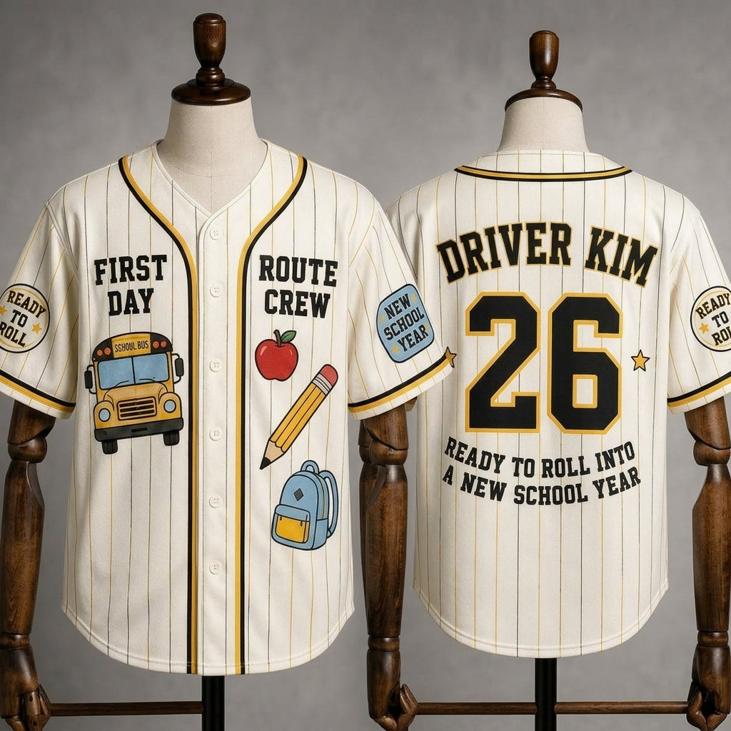 Personalized School Bus Driver Baseball Jersey - Custom Name & Number Route Crew Back to School Apparel
