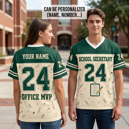 Personalized School Secretary Mesh Football Jersey - Custom Name Office MVP Administrative Staff Apparel