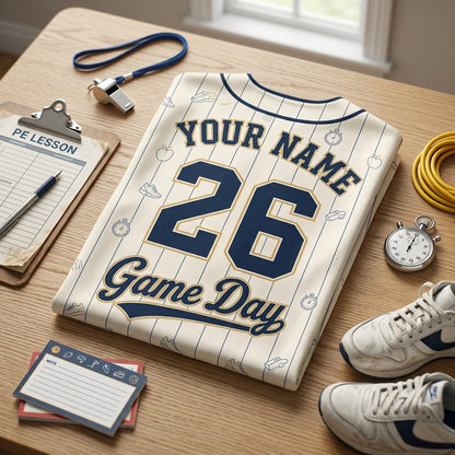 Personalized PE Teacher Baseball Jersey - Custom Name and Number School Spirit Coach Shirt