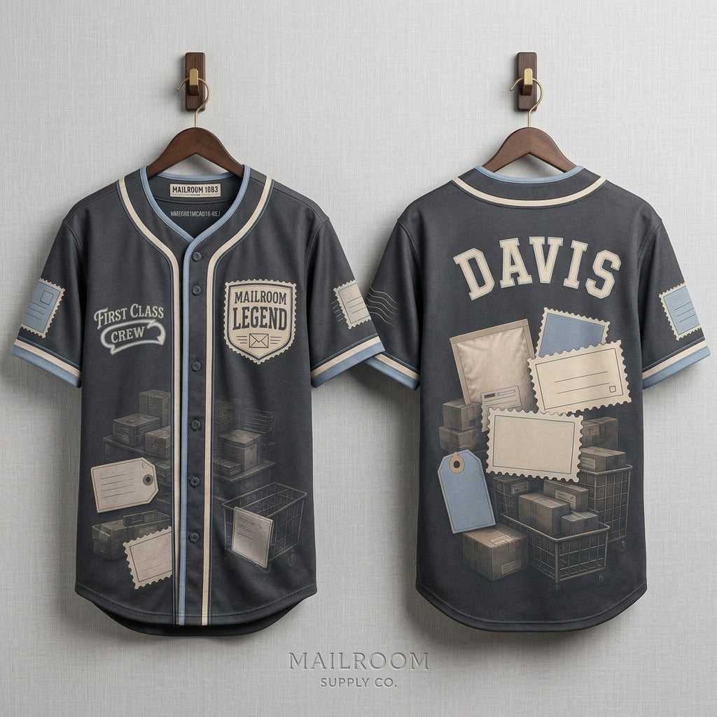 Personalized Mailroom Legend Baseball Jersey - Custom Name First Class Crew Postal Worker Gift