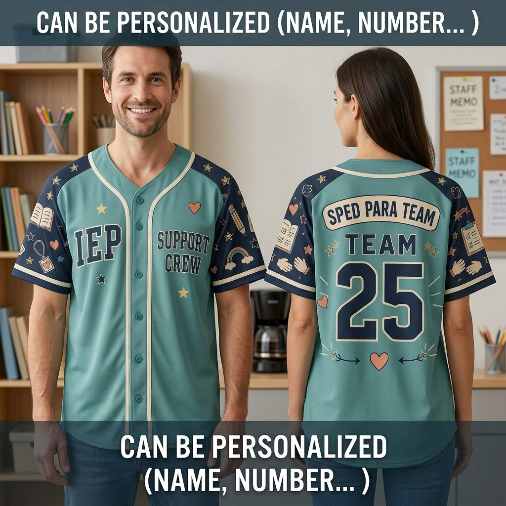 Personalized SPED Para Team Baseball Jersey - Custom IEP Support Crew Special Education School Staff Shirt