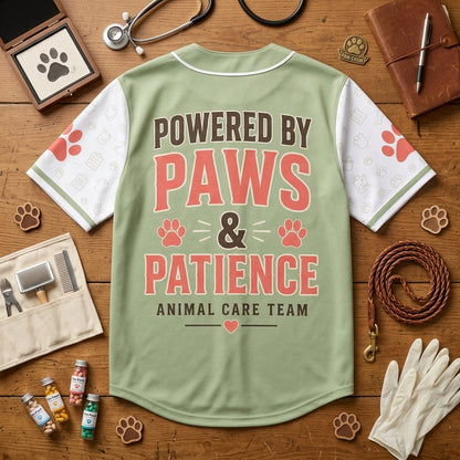 Personalized Vet Tech Paw Crew Baseball Jersey - Animal Care Team Powered by Paws & Patience