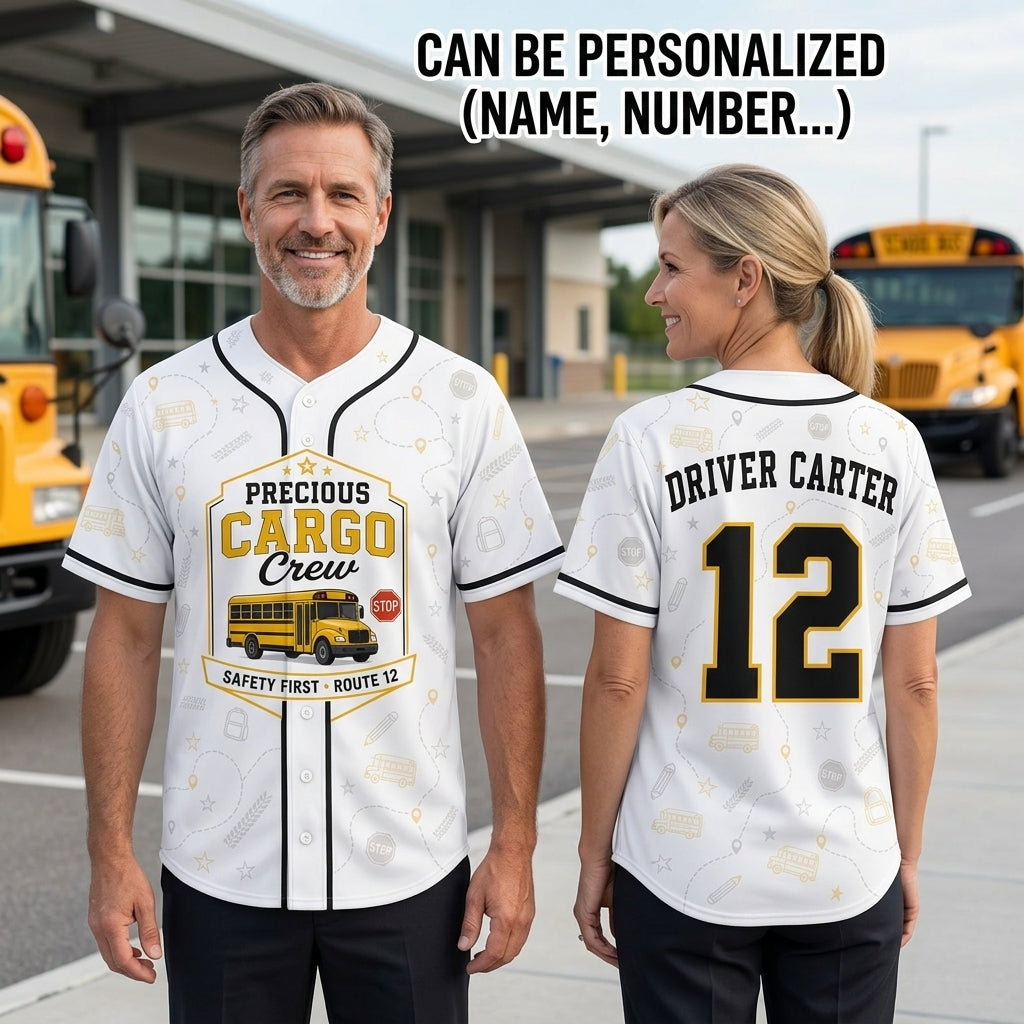 Personalized School Bus Driver Baseball Jersey - Precious Cargo Crew Custom Name & Number Shirt