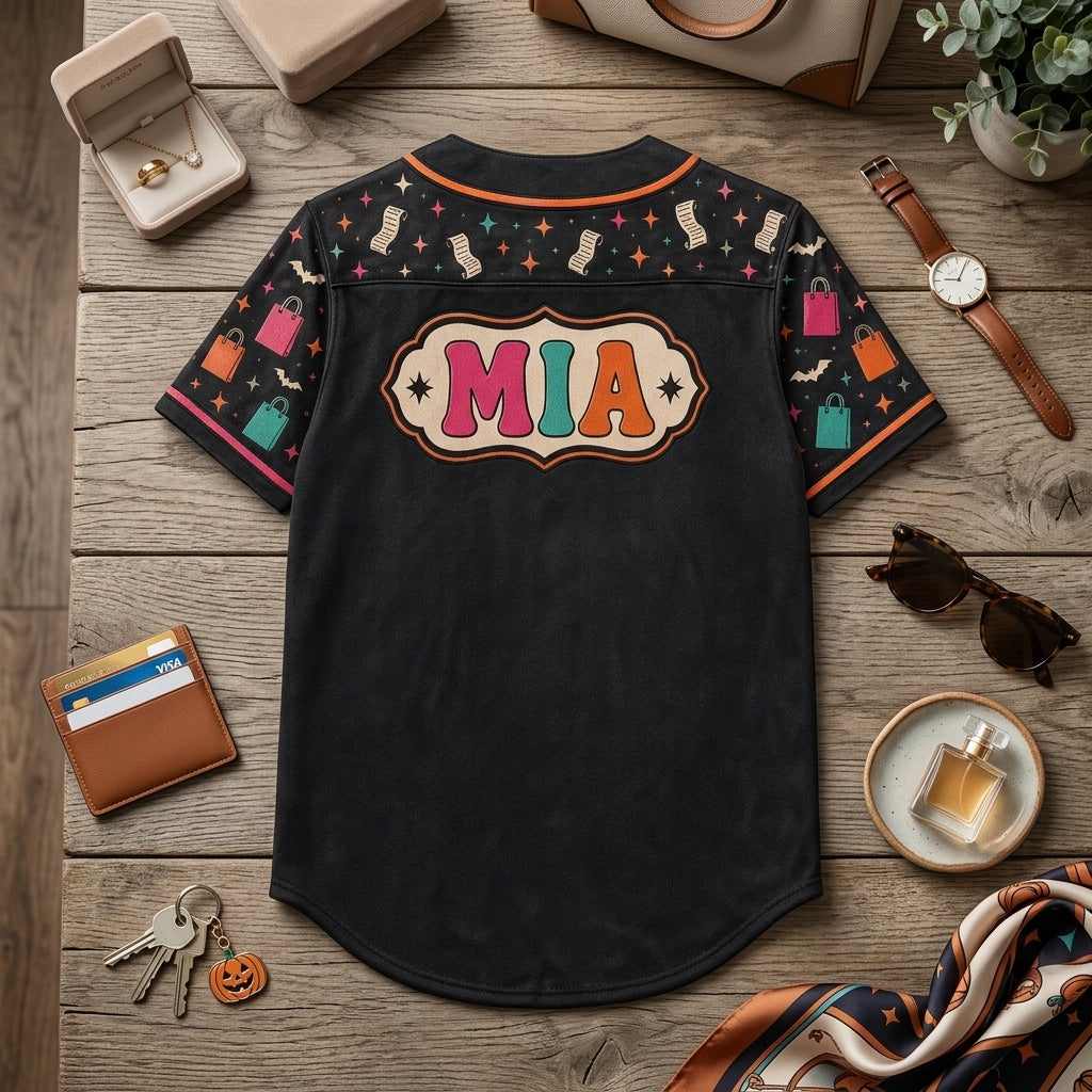 Personalized Halloween Ghost Baseball Jersey - On My Way To Spend My Husband's Money - Custom Name Shopping Shirt