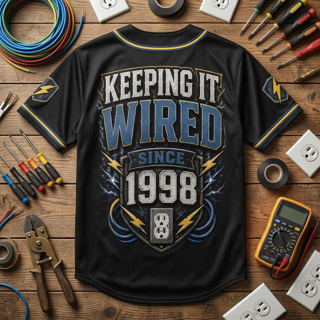 Personalized Electrician Baseball Jersey - Custom Name and Year Master of Sparks Gift
