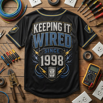 Personalized Electrician Baseball Jersey - Custom Name and Year Master of Sparks Gift