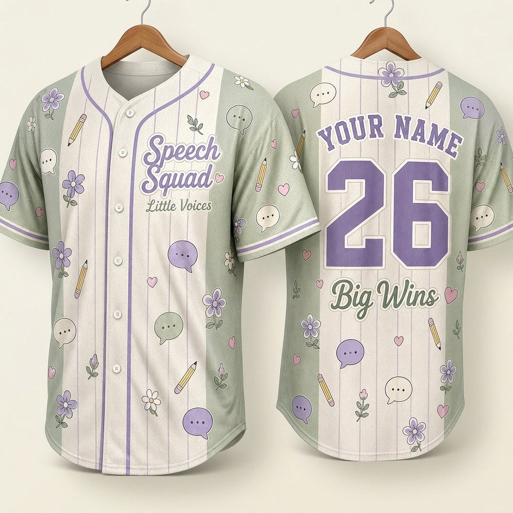 Personalized Speech Squad Baseball Jersey - Custom Name & Number SLP Gift - Little Voices Big Wins Apparel